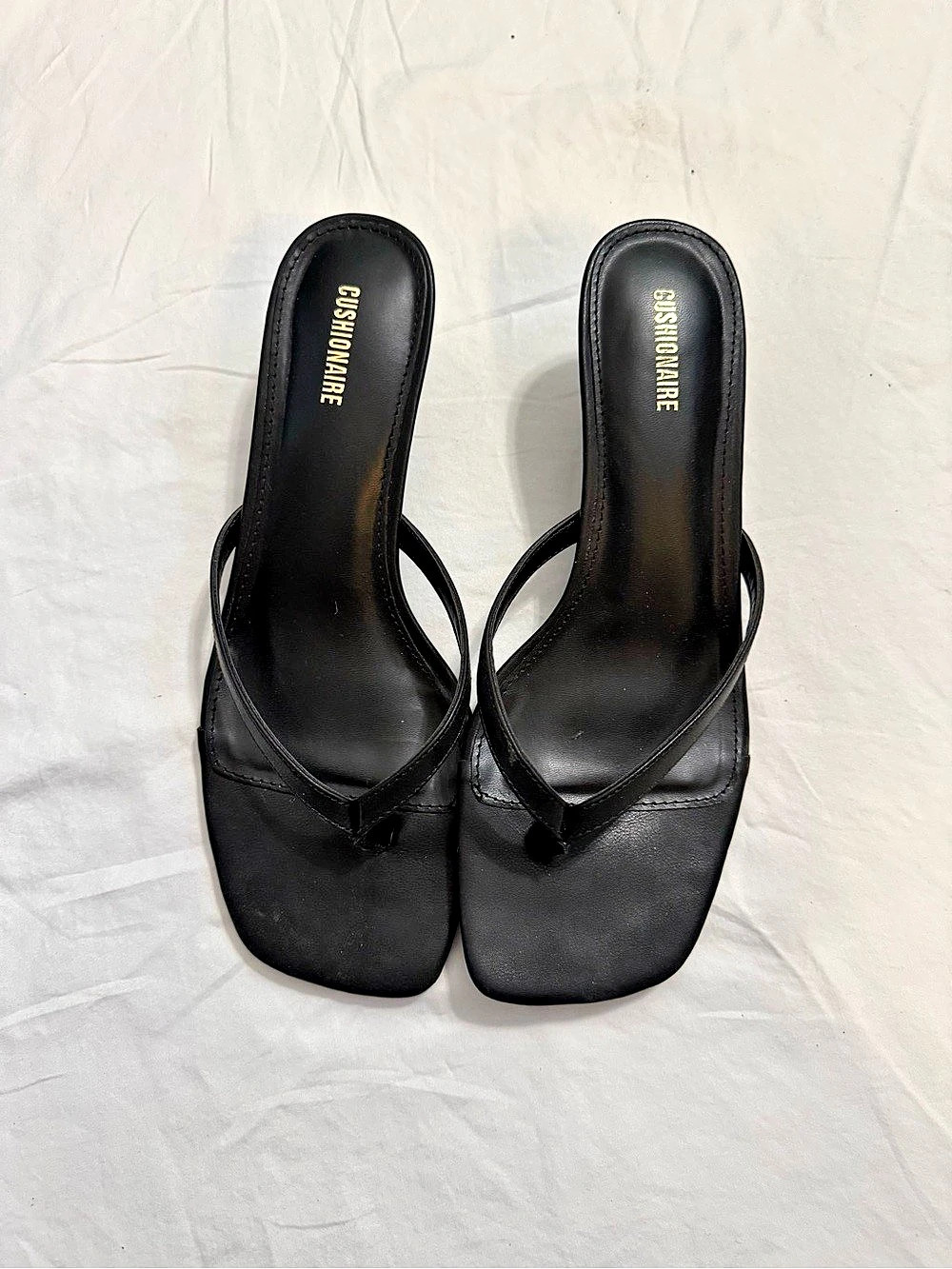 Black Square Toe Thong Sandals